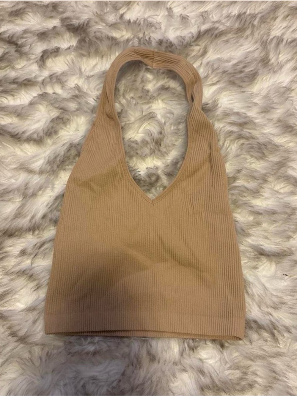 Sunday Best Aritzia Ribbed V-Neck Halter Top - Beige
